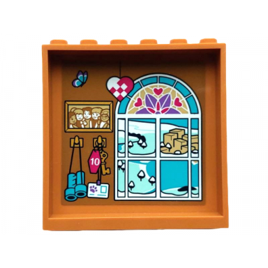 medium nougat panel 1 x 6 x 5 with friends painting hooks with accessories hearts and stained glass window with winter view pattern sticker - set 4002022