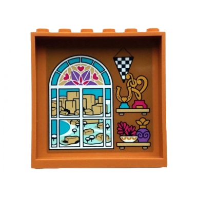 medium nougat panel 1 x 6 x 5 with shelves with trophies and accessories checkered banner stained glass window with winter view pattern sticker - set 4002022