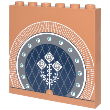 medium nougat panel 1 x 6 x 5 with brick archway dark blue and dark bluish gray frame and lattice screen white roses leaves and thorns pattern