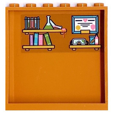 medium nougat panel 1 x 6 x 5 with test tubes books safety glasses on shelves and certifications pattern sticker - set 41682