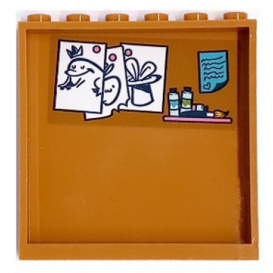 medium nougat panel 1 x 6 x 5 with paints and paint brushes on shelf paintings and note pattern sticker - set 41682