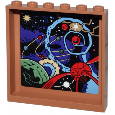 medium nougat panel 1 x 6 x 5 with dark purple and black outer space red and sand green planets stars sun orbits and energy pattern dark dimension sticker - set 76218