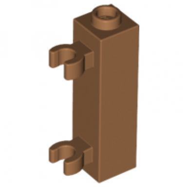medium nougat brick modified 1 x 1 x 3 with 2 clips vertical grip - hollow stud