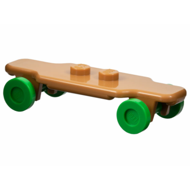 medium nougat minifigure utensil skateboard longboard deck with bright green wheels 6324 2496