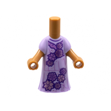 medium nougat micro doll body with molded lavender dress and printed medium lavender and metallic pink flowers ruffled collar pattern