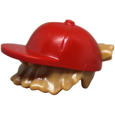 medium nougat minifigure hair combo hair with hat short tousled hair with molded red cap short curved bill pattern bam