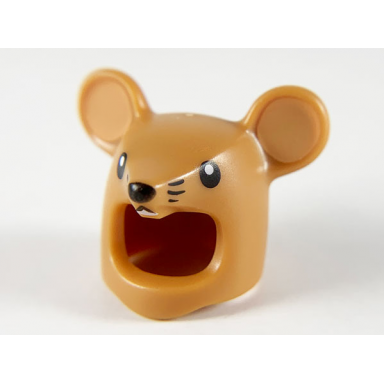 medium nougat minifigure headgear head cover costume mouse rat black eyes nose and whiskers pattern