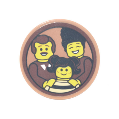 medium nougat tile round 3 x 3 with family portrait of dad mom and girl with pigtails and freckles pattern sticker - set 10293