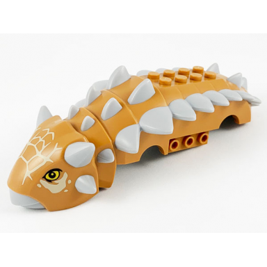 medium nougat dinosaur body ankylosaurus with light bluish gray beak and spikes tan markings and yellow eyes pattern