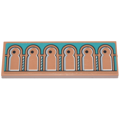 medium nougat tile 2 x 6 with dark turquoise cabinet with dots and arches with black outlines pattern sticker - set 43224