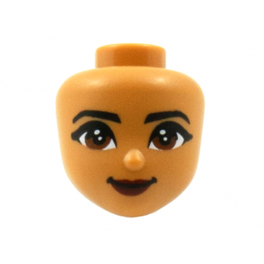 medium nougat mini doll head friends with black eyebrows reddish brown eyes dark red lips and closed mouth pattern