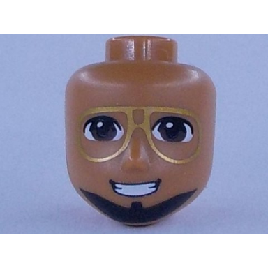 medium nougat mini doll head friends male large with dark brown eyes gold glasses black beard and smile with teeth pattern