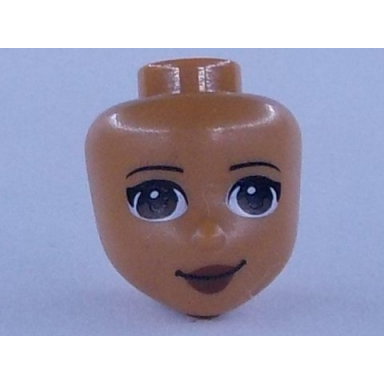 medium nougat mini doll head friends with dark brown eyes dark red lips and closed mouth smile pattern