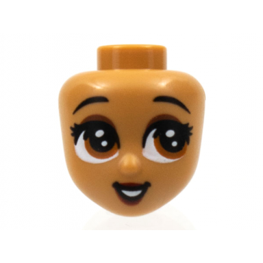 medium nougat mini doll head friends with reddish brown large eyes looking left raised eyebrows dark red lips pattern tiana