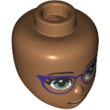 medium nougat mini doll head friends with olive green eyes and dark purple glasses peach lips and closed mouth pattern
