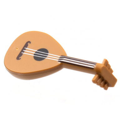 medium nougat minifigure utensil musical instrument lute with dark brown neck and silver strings pattern