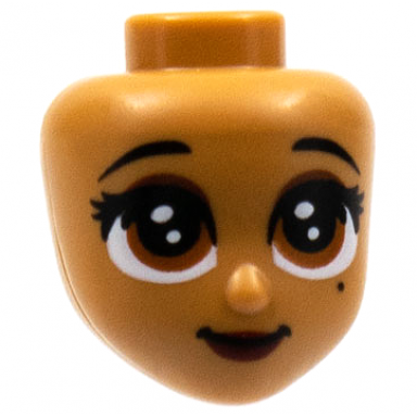 medium nougat mini doll head friends with black eyebrows reddish brown eyes beauty mark dark red lips pattern