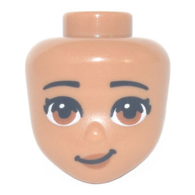 medium nougat mini doll head friends with black eyebrows dark orange eyes and lips lopsided grin pattern