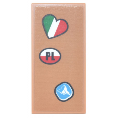 medium nougat tile 2 x 4 with italian flag heart polish flag oval with pl and mountain pattern sticker - sets 10271 77942