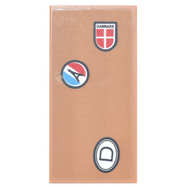 medium nougat tile 2 x 4 with french flag circle with eiffel tower danish flag shield with danmark and capital letter d pattern sticker - sets 10271 77942