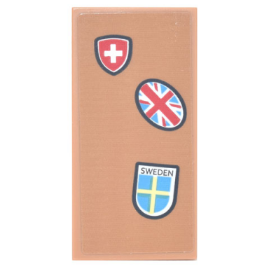 medium nougat tile 2 x 4 with swedish and swiss emblem united kingdom flag union jack oval and black sweden pattern sticker - set 77942