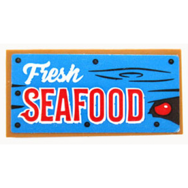 medium nougat tile 2 x 4 with white fresh and red seafood with black nails and lines on medium azure background pattern sticker - set 70422