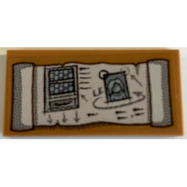 medium nougat tile 2 x 4 with white scroll with bookshelf arrows and picture of girl pattern sticker - set 70425