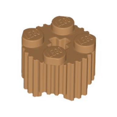 medium nougat brick round 2 x 2 with axle hole and grille fluted profile