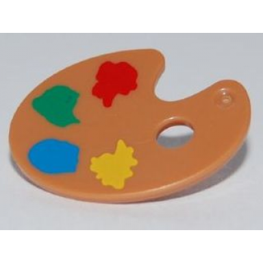 medium nougat minifigure utensil paint palette with yellow blue green and red paint spots pattern