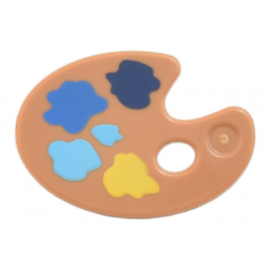 medium nougat minifigure utensil paint palette with yellow medium azure blue and dark blue paint splotches pattern