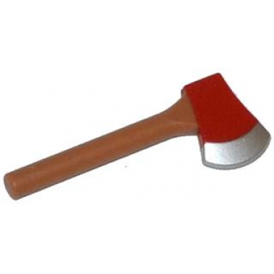 medium nougat minifigure utensil axe large head with red head and silver blade pattern