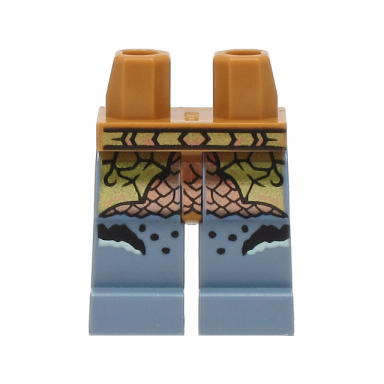 medium nougat hips and sand blue legs with gold and copper belt and loincloth over scales and black and light aqua markings pattern