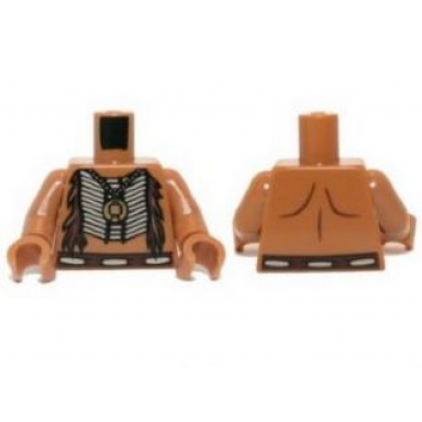 medium nougat torso bare chest with beaded armor fur and gold minifigure pendant pattern medium nougat arms medium nougat hands