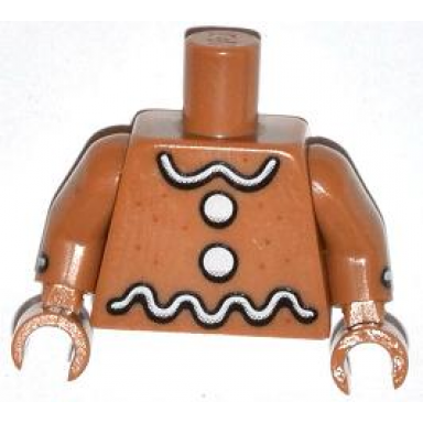 medium nougat torso with white wavy lines and circles icing dark orange dots pattern medium nougat arms with white stripe icing and dark orange dots pattern medium nougat hands