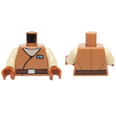 medium nougat torso sw vest robe with reddish brown belt and blue name badge over tan undershirt pattern tan arms dark orange hands
