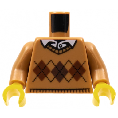 medium nougat torso knit argyle sweater with white shirt collar and button pattern medium nougat arms yellow hands