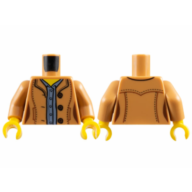 medium nougat torso female jacket open with 3 buttons over sand blue shirt yellow neck pattern medium nougat arms yellow hands