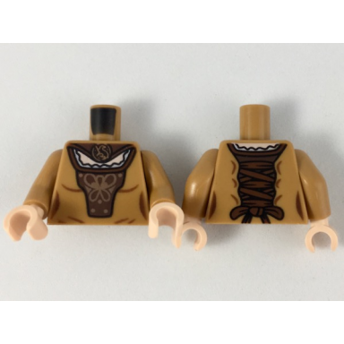 medium nougat torso female dress with dark brown cape and front panel copper badger brooch and design pattern medium nougat arms light nougat hands