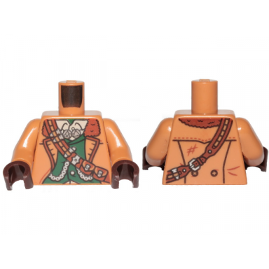 medium nougat torso jacket with fur collar dark green vest and reddish brown diagonal belt pattern medium nougat arms dark brown hands
