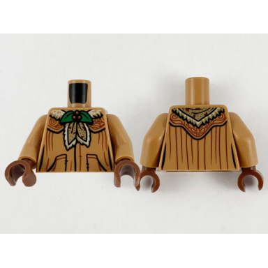 medium nougat torso female robe with green and red holly brooch and large pockets pattern medium nougat arms reddish brown hands