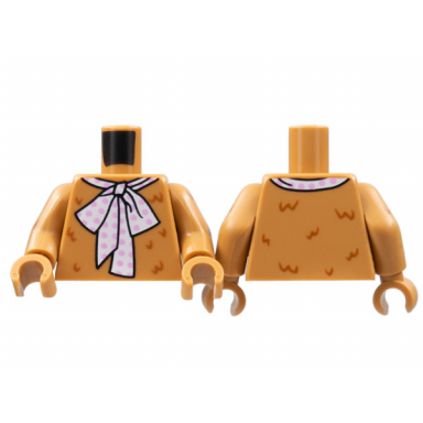 medium nougat torso reddish brown fur large white tie bright pink polka dots pattern medium nougat arms with reddish brown fur pattern medium nougat hands