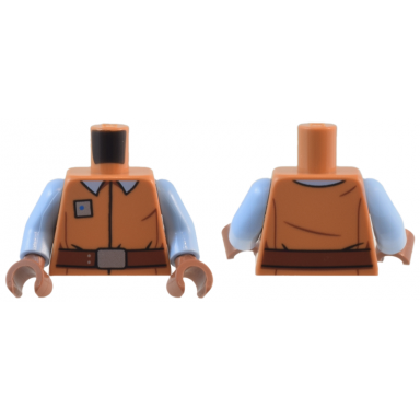 medium nougat torso sw uniform shirt with bright light blue collar and silver square badge reddish brown belt with buckle pattern bright light blue arms medium brown hands