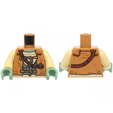 medium nougat torso vest with laces over tan shirt and dark bluish gray armor reddish brown ammunition belt sand green neck pattern tan arms sand green hands