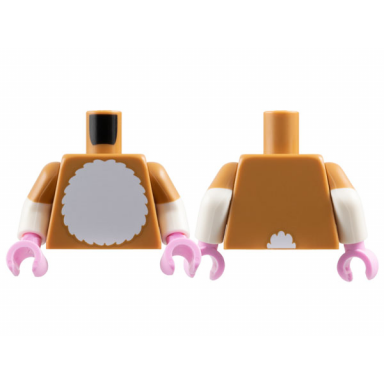 medium nougat torso white furry chest and tail on back pattern white arms with molded medium nougat short sleeves pattern bright pink hands