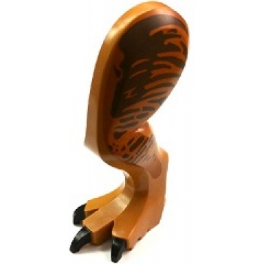 medium nougat dinosaur leg large rear tyrannosaurus rex with pin black claws and brown and dark orange stripes pattern - left