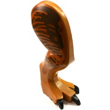 medium nougat dinosaur leg large rear tyrannosaurus rex with pin black claws and brown and dark orange stripes pattern - right