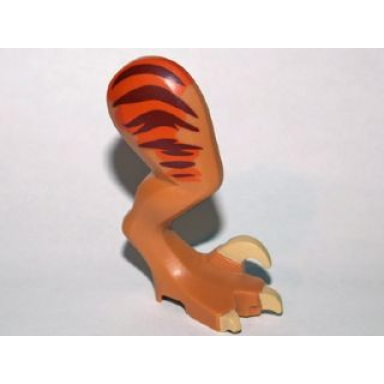 medium nougat dinosaur leg large rear raptor right with pin with tan claws and dark brown stripes over dark orange pattern