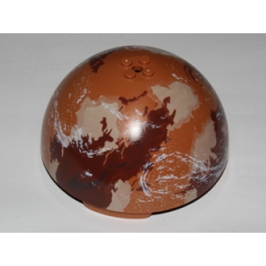 medium nougat cylinder hemisphere 11 x 11 studs on top with dark red dark tan and white planet pattern sw tatooine