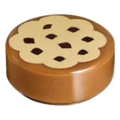 medium nougat tile round 1 x 1 with cookie with tan frosting and reddish brown chocolate sprinkles pattern