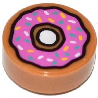 medium nougat tile round 1 x 1 with donut doughnut with dark pink frosting and sprinkles pattern